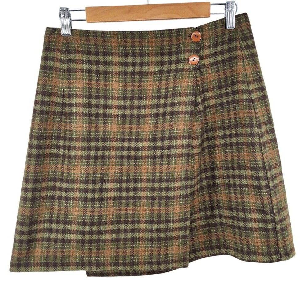 Vintage‎ Wool Blend Plaid Mini Skirt Wrap Style 11